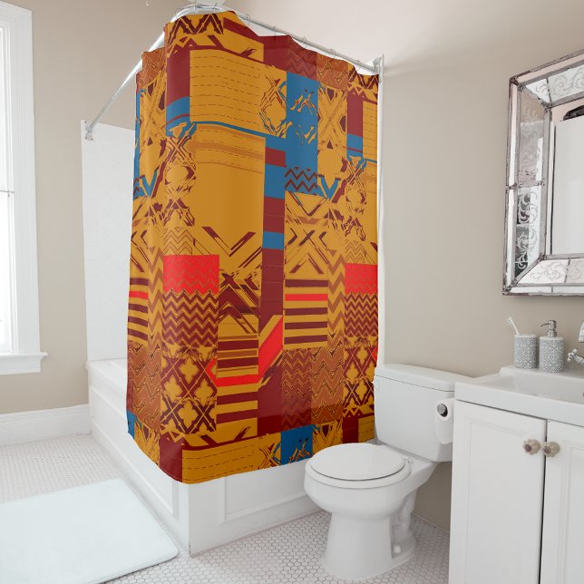 Cortina Para Box Afrocentric Geometric Print Shower Curtain  (Criador carregado)