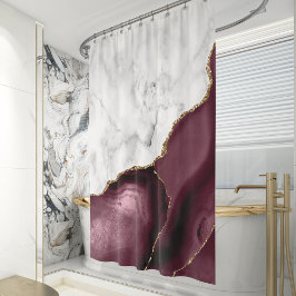 Cortina Para Box Agate Dourado Marble Burgundy Branco