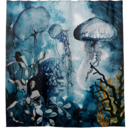 Cortina Para Box Água-viva, erva-do-mar com sotaques ouros