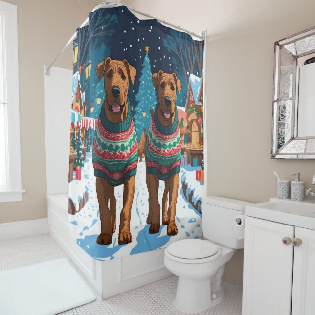 Cortina Para Box Airedale Dogs Christmas Snow Holiday (In Situ)