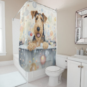 Cortina Para Box Airedale na Bathtub Watercolor Dog Art
