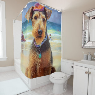 Cortina Para Box Airedale na Praia, presente de verão para amantes
