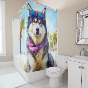 Cortina Para Box Alaskan Malamute na praia, presente de verão