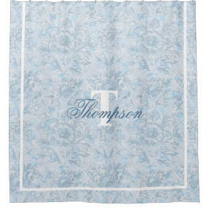 Cortina Para Box Algodão francês Dusty Blue Floral Monograma