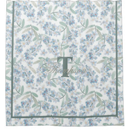 Cortina Para Box Algodão francês Sage Green Floral Monograma