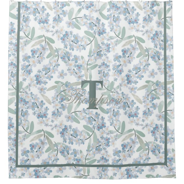 Cortina Para Box Algodão francês Sage Green Floral Monograma (Frente)