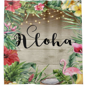 Cortina Para Box Aloha Tropical Madeira Floral Folhas e Luzes Chic