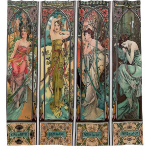 Cortina Para Box Alphonse Mucha art, art nouveau, vintage, females,