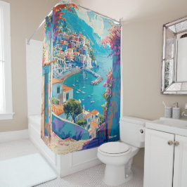 Cortina Para Box Amalfi Itália Art Vintage Illustration Viagem