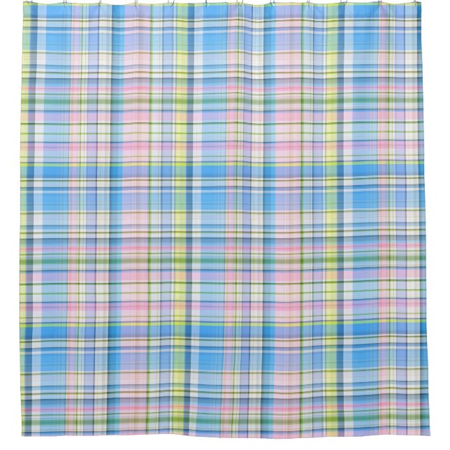Cortina Para Box Amarelo-Cor-de-rosa-azul Whpreppy Madras (Frente)