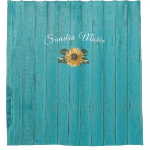 Cortina Para Box Amarelo Dourado Rústico Girassol Madeira Azul   