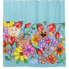 Cortina Para Box Amigos Animais Entre as Flores