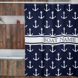 Cortina Para Box Âncora Azul-Marinho Estilo Náutico Nome do Barco