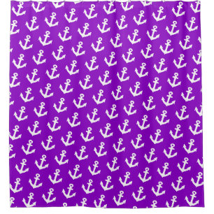 Cortina Para Box Âncoras vintage náuticas em roxo néon