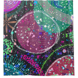 Cortina Para Box Anéis de Saturno: Arte Abstrata Maximalista