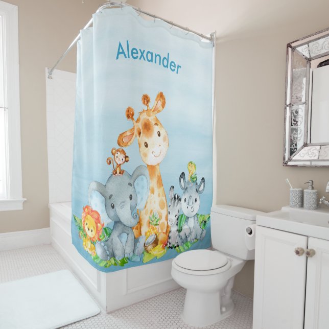 Cortina Para Box Animais Selvagem Safari Cótaro Azul (In Situ)