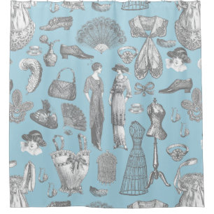 Cortina Para Box antiquada edwardian vintage fashion senhoras azul
