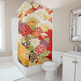 Cortina Para Box Antiquado Red White Japonês Kimono Floral Flor