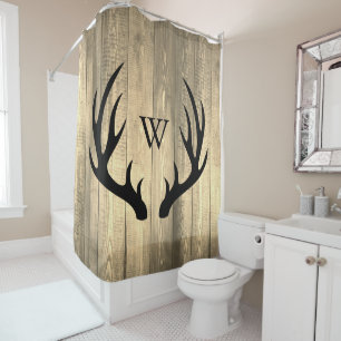 Cortina Para Box Antlers dos cervos & monograma pretos da madeira