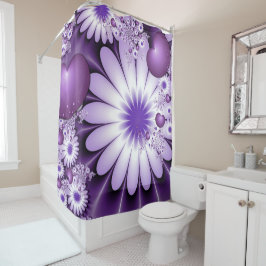 Cortina Para Box Apaixonando Flores de Abstrato e Corações Fractais