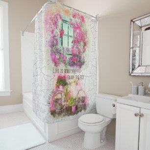 Cortina Para Box Aproveite o passeio Bicicleta De Aquarela Com Fl