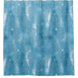 Cortina Para Box Aqua Blue Glam Glitter Folhas tropicais