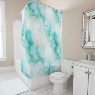 Cortina Para Box Aqua Mint Green Dourado Marble