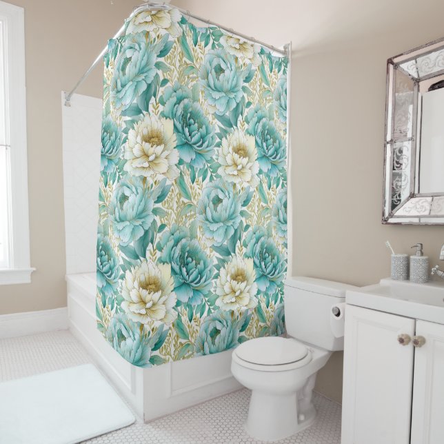 Cortina Para Box Aqua Mint White Floral (In Situ)