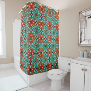 Cortina Para Box Aqua Turquoise Blue Orange Red Tribe Art