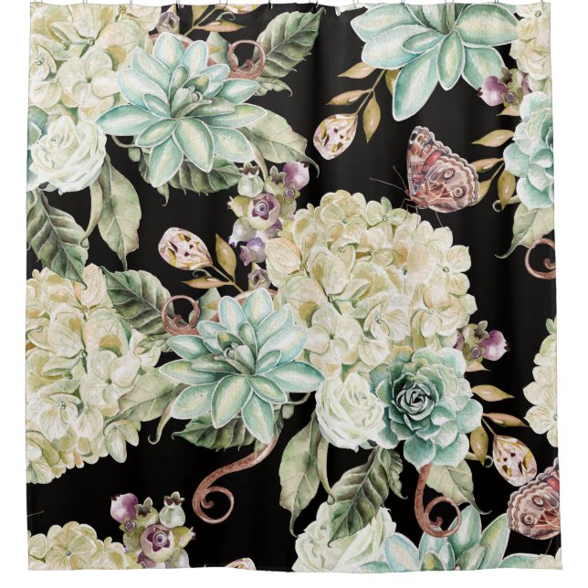 Cortina Para Box Aquarela Brilhante: Hydrangea Rosa Pattern. (Frente)
