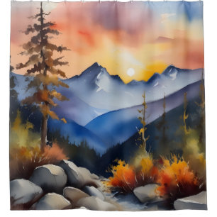 Cortina Para Box Aquarela do nascer do sol sobre as montanhas cober