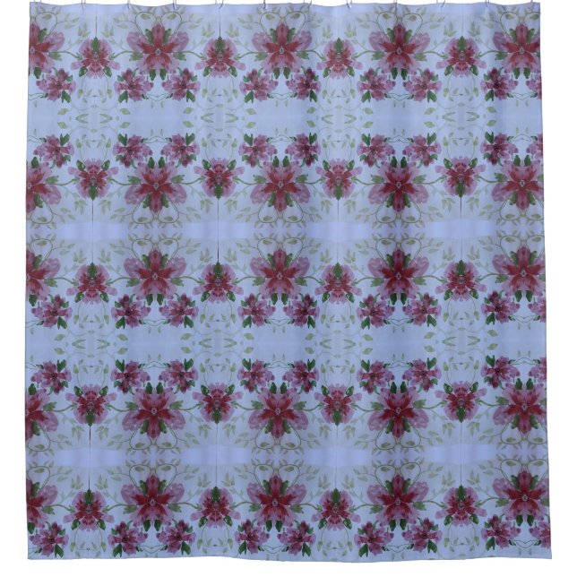 Cortina Para Box Aquarela Floral Com Azul (Frente)
