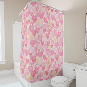 Cortina Para Box Aquarela Rosa e Amarelo Corações Bonitos romântico