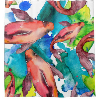 Cortina Para Box Aquatic fish set. Red sea and exotic fishes inside