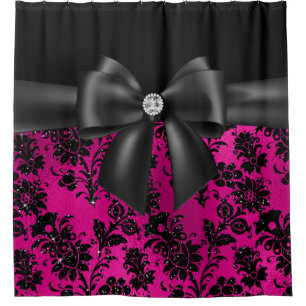 Cortina Para Box Arco Preto-Glam-Preto-Estêncil-Rosa Quente
