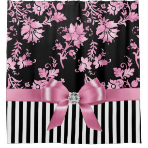 Cortina Para Box Arco Rosa-Rosa-Rosa-Rosa-Estêncil-Pinstripes Branc