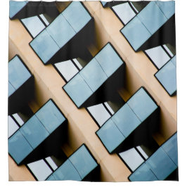 Cortina Para Box Arquitetura Abstrata Bege e Azul