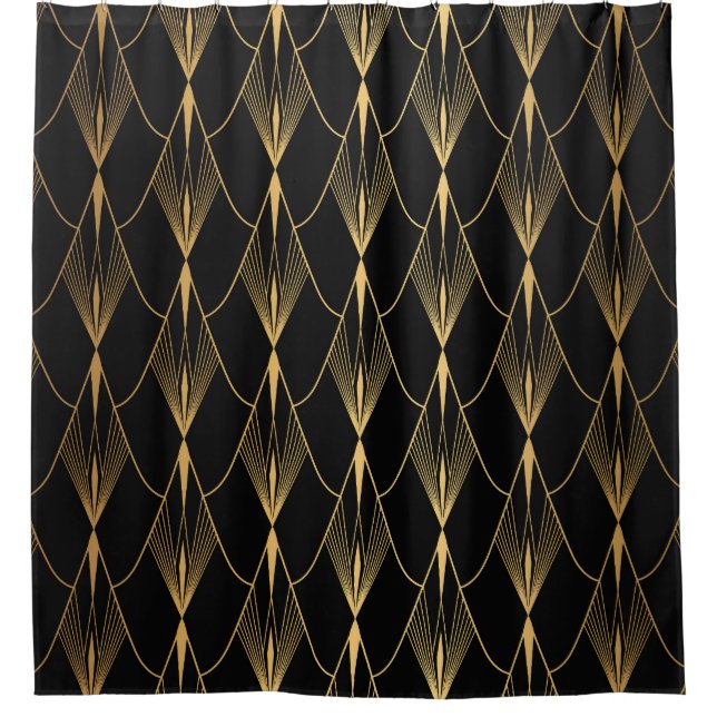 Cortina Para Box Art Deco: Dourado Luxo sem costura preto (Frente)