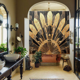 Cortina Para Box Art Deco Dourado Preto Seu Monograma Ruptura Sunst