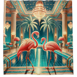 Cortina Para Box "Art Deco Flamingo Interior - Arte Retroativa Vibr