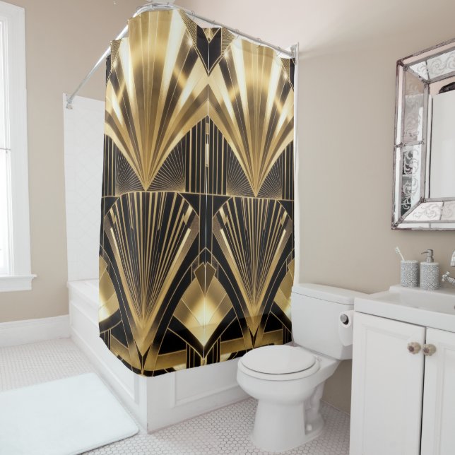 Cortina Para Box Art Deco Gold Sunburst Black Gold Geometric Luxury (In Situ)
