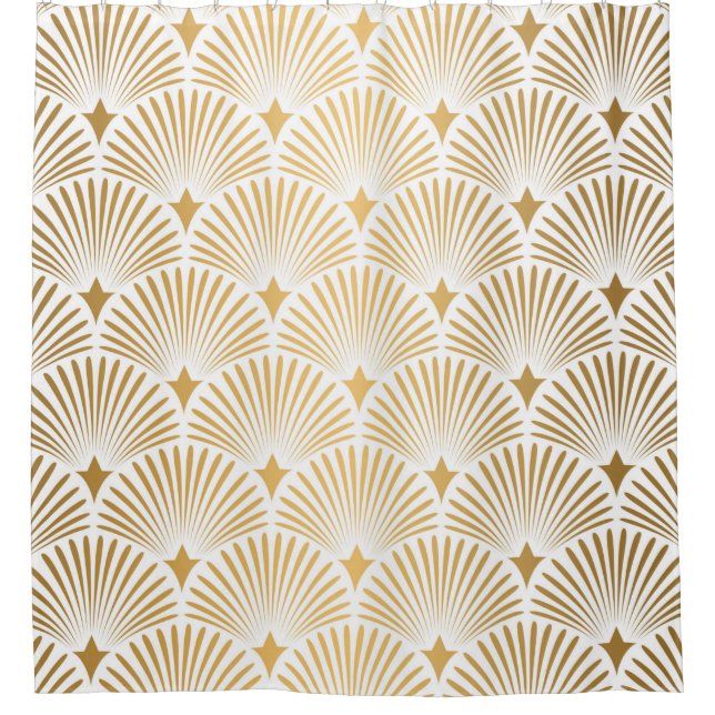 Cortina Para Box Art Deco Pattern. Serralheiro branco e dourado (Frente)