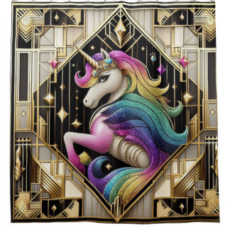 Cortina Para Box Art Deco Rainbow Faux Glitter Unicorn