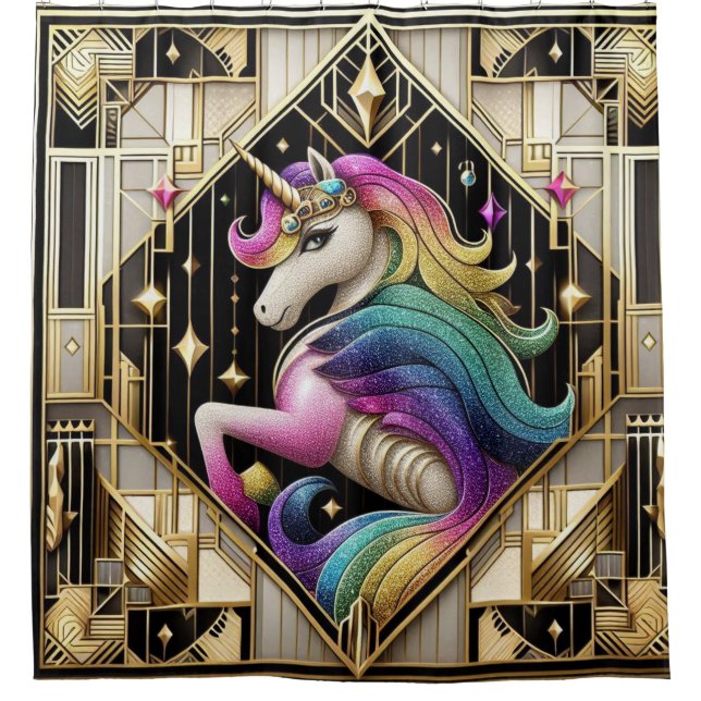 Cortina Para Box Art Deco Rainbow Faux Glitter Unicorn (Frente)