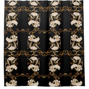 Cortina Para Box Art Nouveau Style: Vintage Preto-Dourado.