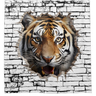 Cortina Para Box Arte 3D de Jaguar na Parede – Safari Realista