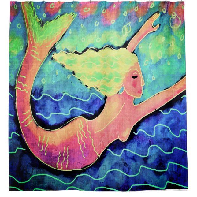 Cortina Para Box Arte Abstrata de Sereia Nadando (Frente)