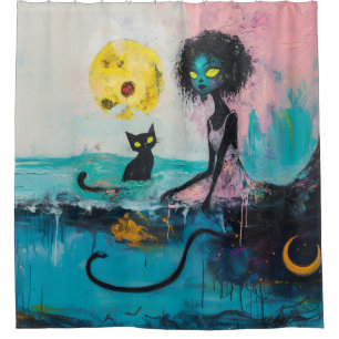 Cortina Para Box Arte AI Magnética Witchy — Oceano Moon Negro Rosa