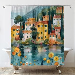 Cortina Para Box Arte Caprichosa de Aldeia Italiana à Beira do Lago