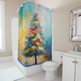 Cortina Para Box Arte de Árvore de Natal em Óleo de Abstrato e Past